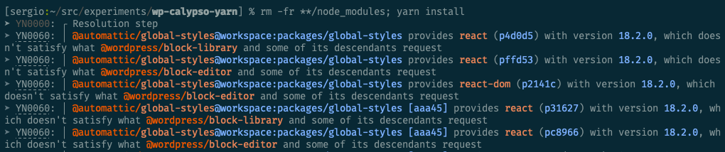 Yarn shows information about missing peer dependencies